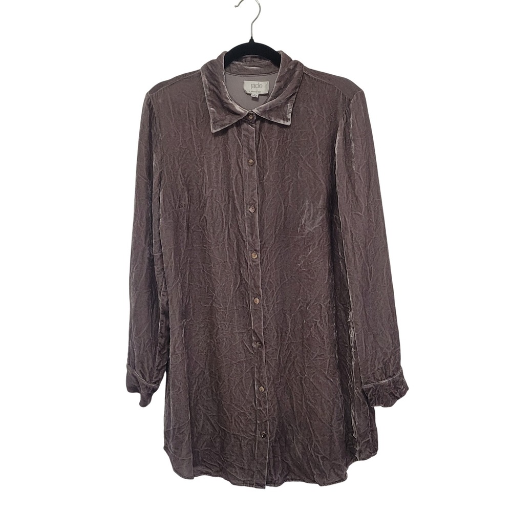 Jade Johnny Was Velvet Tunic Top Womens Small Button Down Gray Silk Rayon